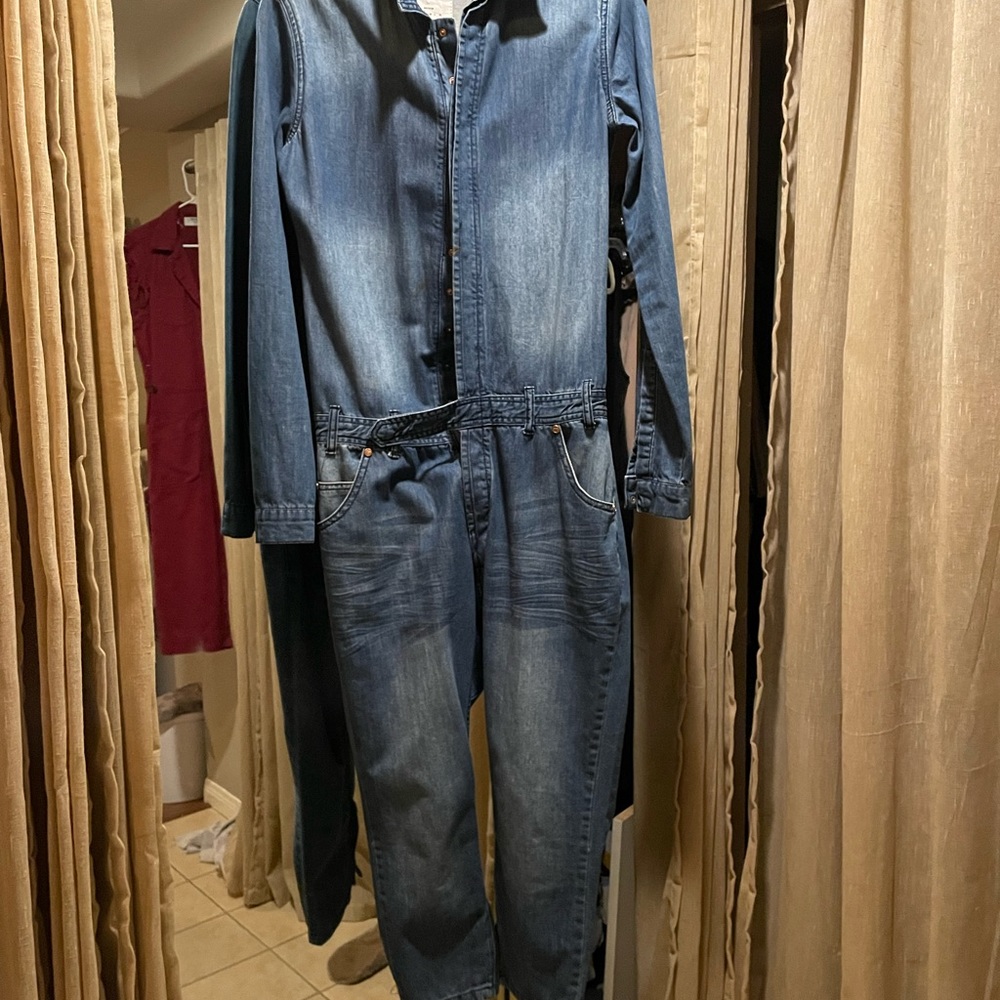 Denim romper capri long sleeve